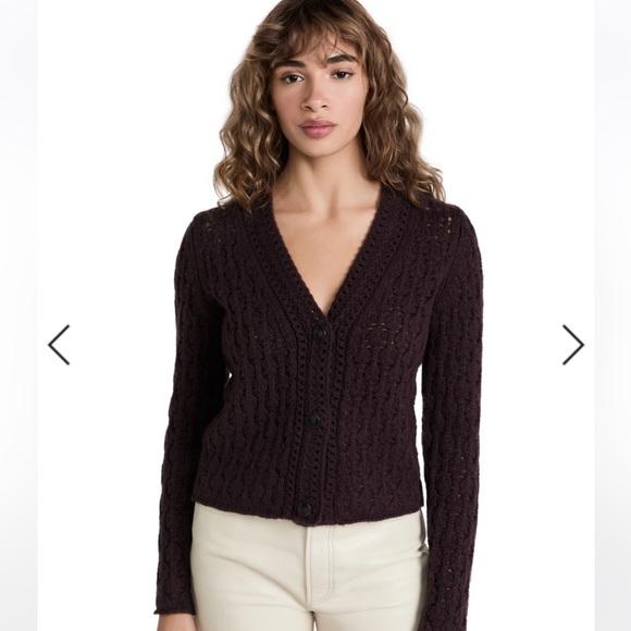 Vince crochet wool blend cashmere cardigan plum wine XXS - Picture 2 of 13